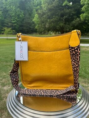 Mustard Yellow Crossbody Bag with Leopard Strap